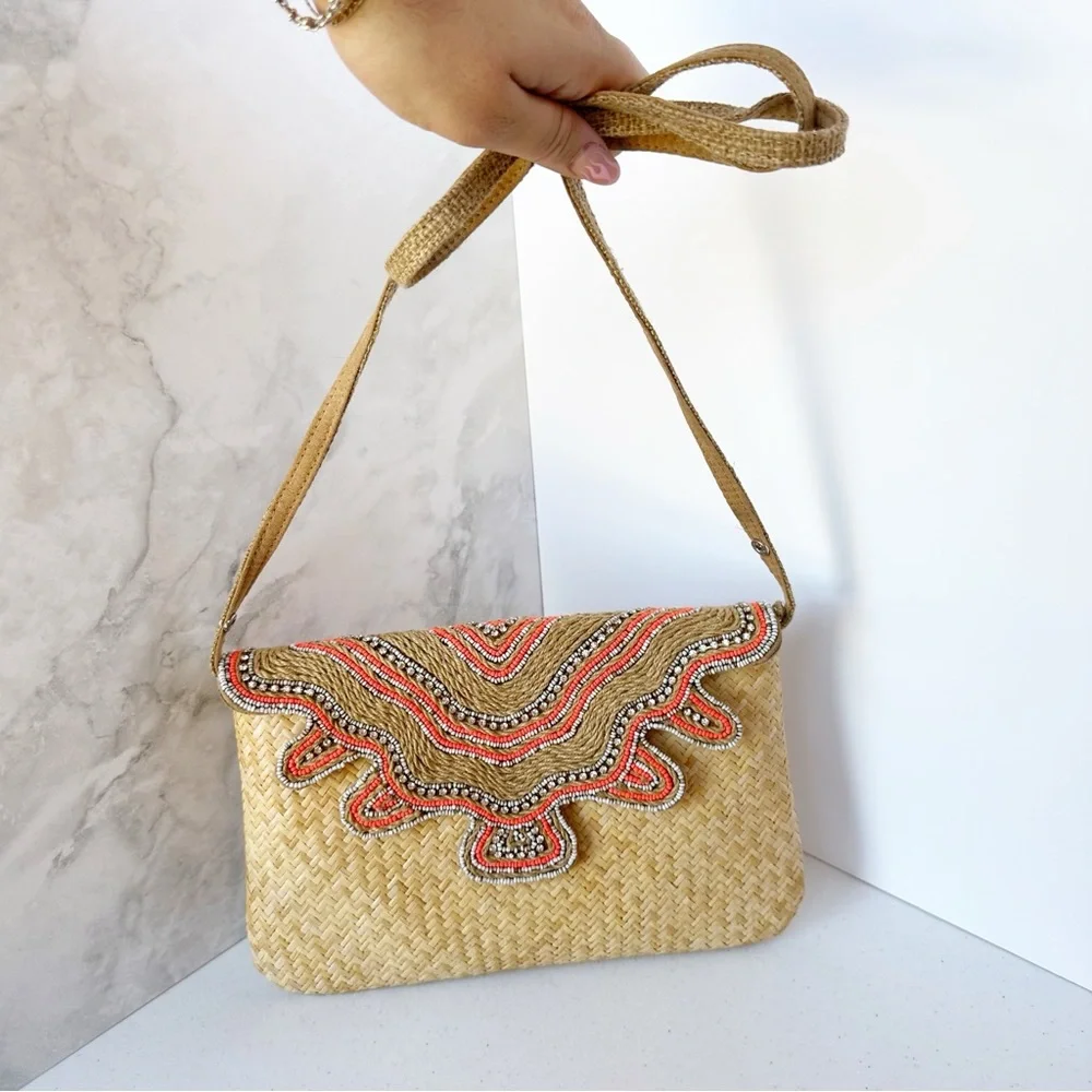 Tommy Bahama 'Lost Coast' Embellished Woven Rattan Clutch